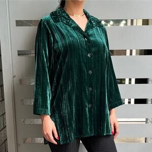 Caroline Rose Emerald Green Crushed Velvet Shirt Jacket Size S